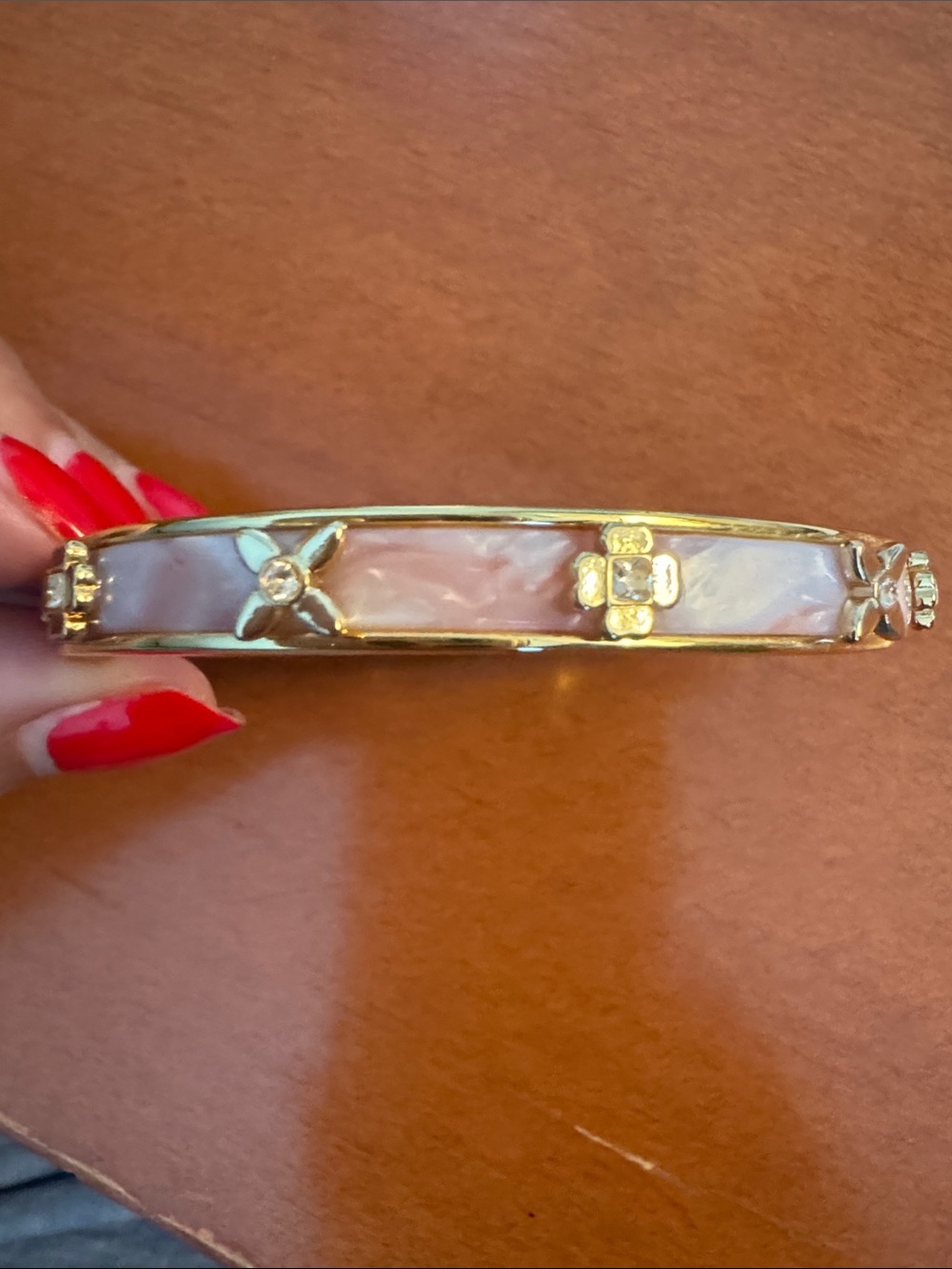 Kate Spade Heritage Bloom Blush Pink Gold Enamel Hinged Bangle $149